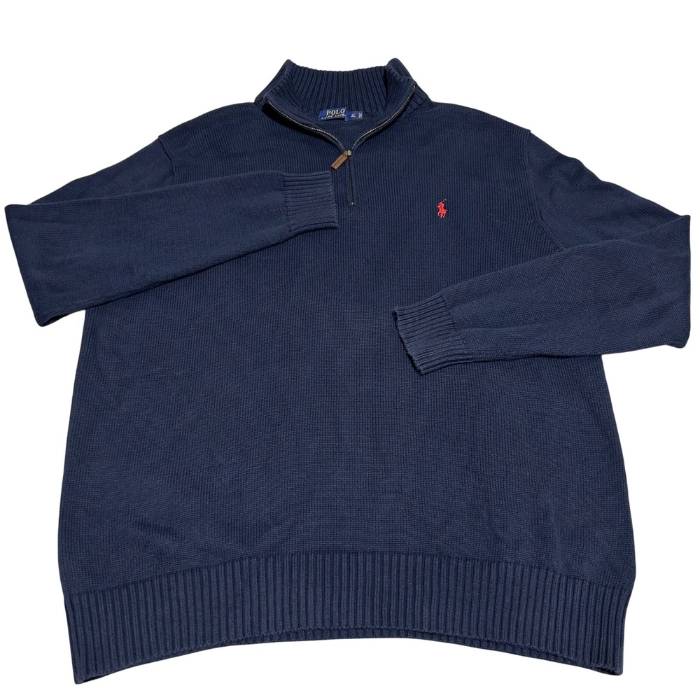 Polo Ralph Lauren Quarter Zip Sweater Mens LT Tall Navy Blue Knit Pullover